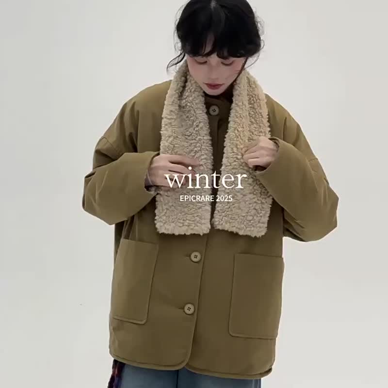 3色 禾木冬季 兩面穿圍巾搖粒絨外套 復古文藝舒適秋冬上衣 - 女装休闲/机能外套 - 棉．麻 卡其色