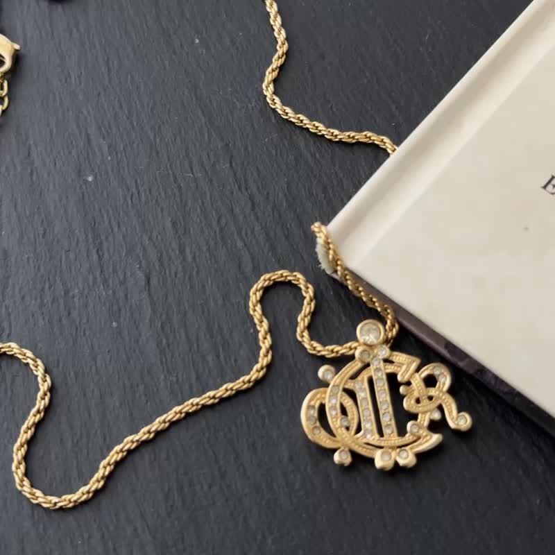 Christian Dior 迪奥 Logo GP 金色 水钻项链 - 耳环/耳夹 - 其他金属 黄色