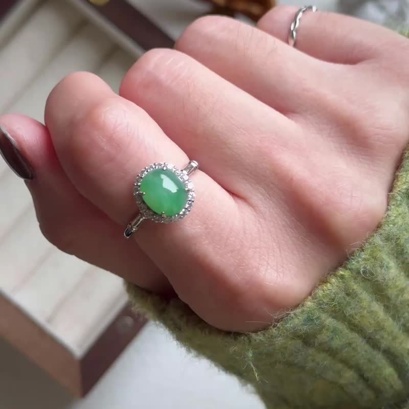 AZ 天然缅甸翡翠纯银戒指 漫绿青衫浓色系 - 戒指 - 宝石 