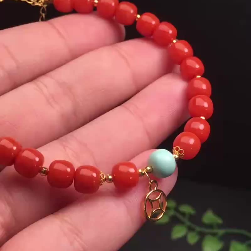 精品四川南红老型小米珠手链 满色满肉柿子红 颜色艳丽 非常漂亮 - 手链/手环 - 水晶 