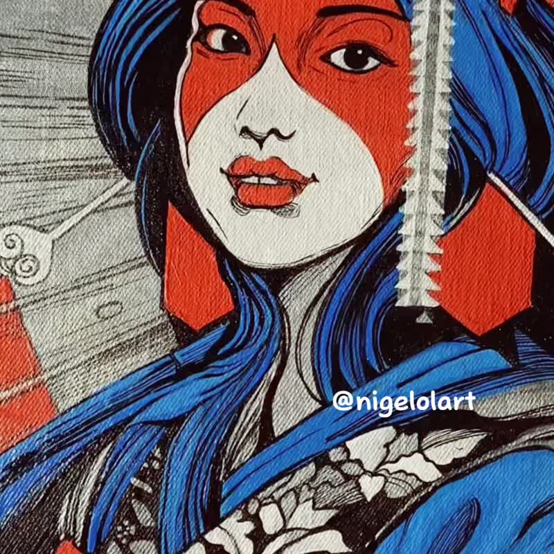 日式艺术艺妓动漫女孩艺术 手绘丹宁外套 订制外套 - 女装休闲/机能外套 - 棉 蓝色