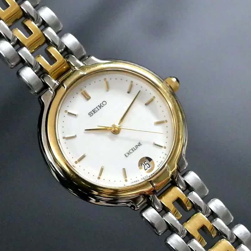 包邮 SEIKO EXCELINE 女性石英腕表 26mm 表盘白色 不锈钢 手表 古董表 复古表 日本直送 - 女表 - 不锈钢 白色