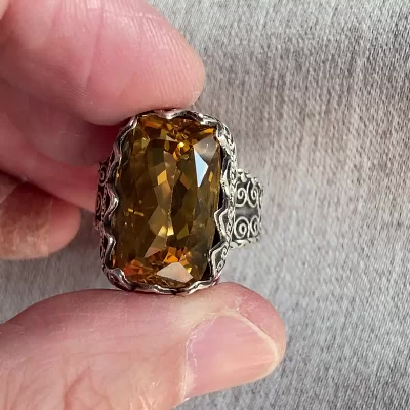 天然 黄水晶 戒指 尼泊尔 手工制 925纯银 - 戒指 - 水晶 黄色