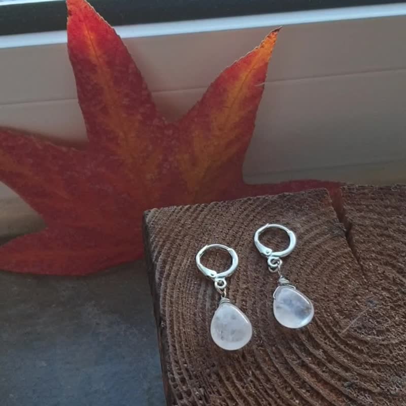 月光石垂坠耳环，925 纯银，巨蟹座宝石，圣诞礼物 - 耳环/耳夹 - 半宝石 白色