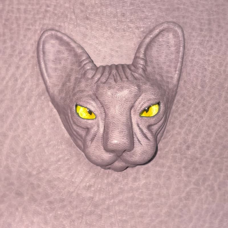 3D 斯芬克斯猫 皮革单肩小包 – 独特日本手工制作 - 侧背包/斜挎包 - 真皮 灰色