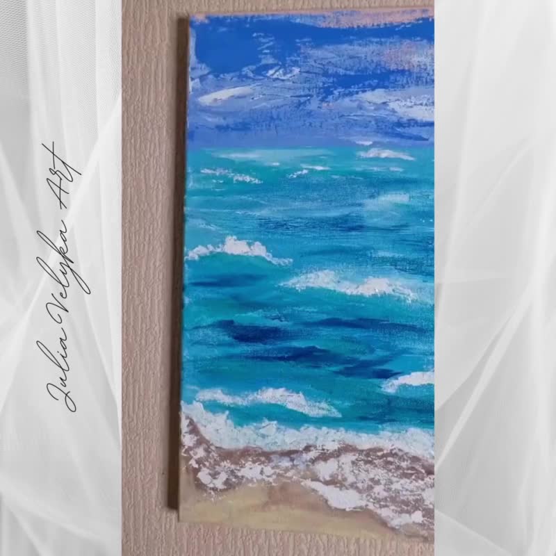 海洋画海景原创压克力艺术品海滩沙抽象 40x40 厘米 - 插画/绘画/写字 - 其他材质 蓝色