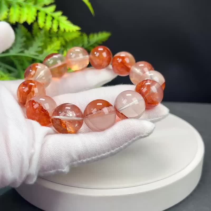 高品质橙红胶花水晶手串17mm冰透彩虹闪片大颗圆珠单圈热情活力 - 手链/手环 - 水晶 红色
