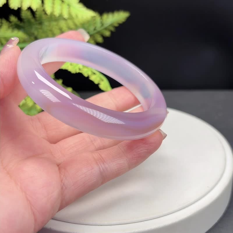 渐变浅紫玛瑙手镯 60MM 冰透干净起光 飘糖色天眼 - 手链/手环 - 半宝石 紫色