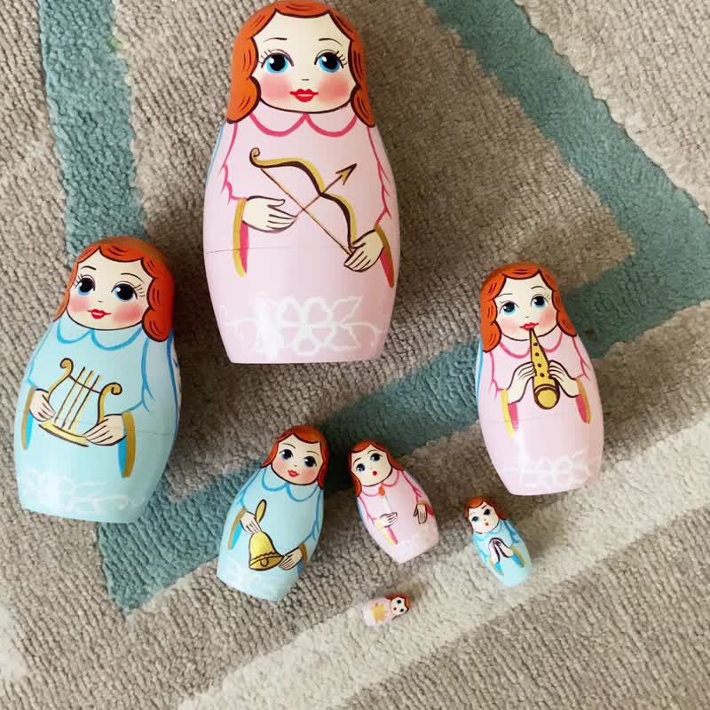 Angels Russian Nesting Dolls Set 7 Pcs - Guardian Angel Figurines - Angel Home D - 玩具/玩偶 - 木头 多色