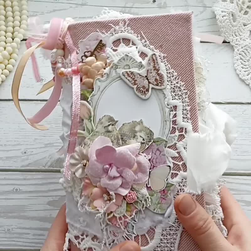 鸟类玫瑰花垃圾日记本手工制作植物花卉优雅乳品装饰 - 笔记本/手帐 - 纸 粉红色