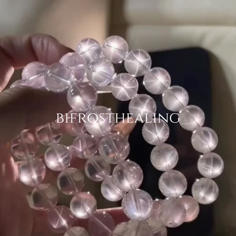 弥雅手作丨珠袖丨手磨料雪花幽灵美国闪灵钻蓝月光粉水晶手串原创 - 手链/手环 - 水晶 粉红色