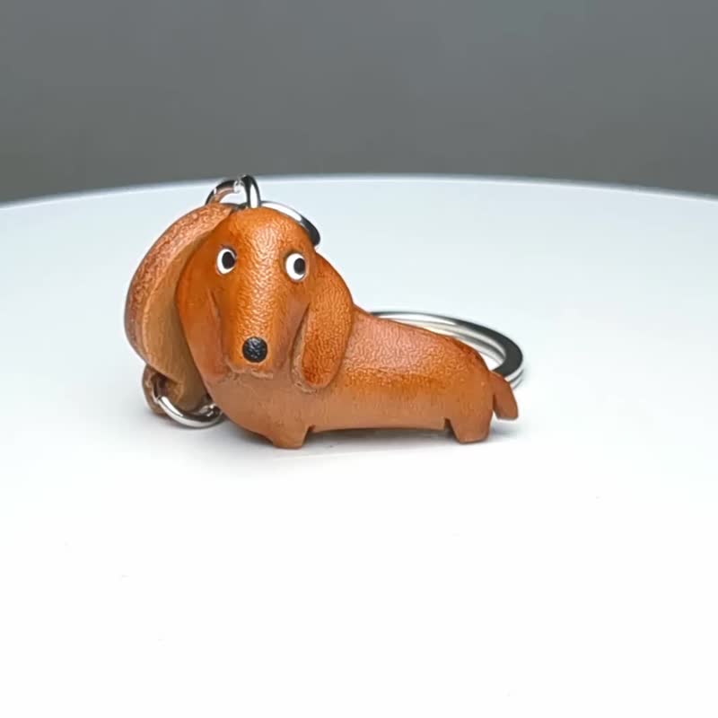 腊肠犬 短毛犬 顶级皮革钥匙圈 牵绳吊饰 手作 日本制造 VANCA - 钥匙链/钥匙包 - 真皮 咖啡色