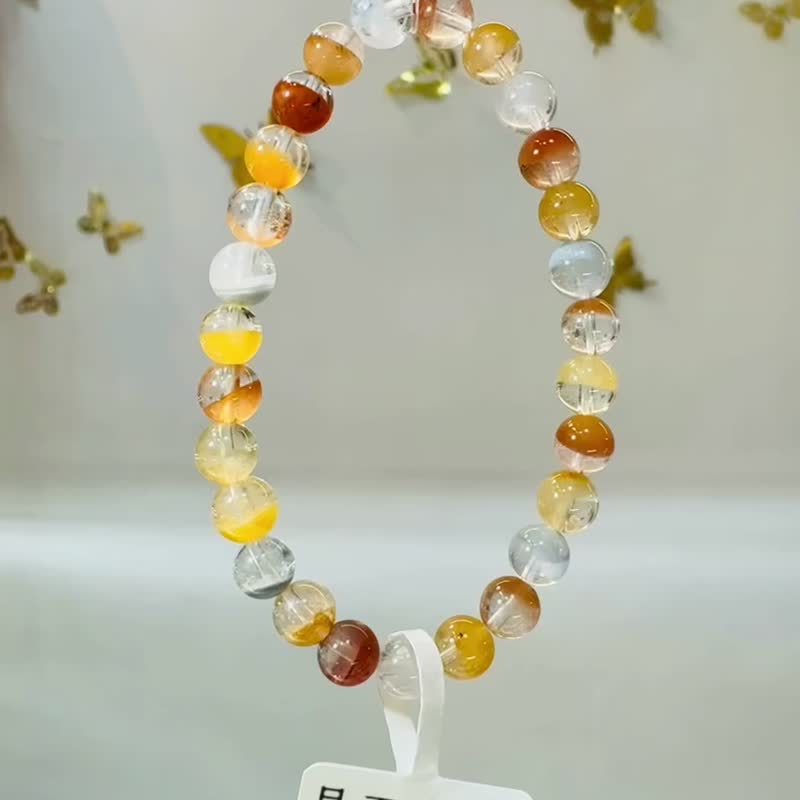 春天色糖果玻璃体半盆彩兔毛水晶6.5mm10.96g手珠稀有紫兔毛蓝兔 - 手链/手环 - 水晶 多色