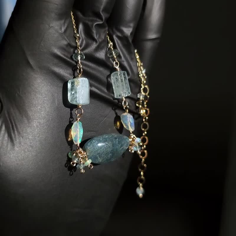 海冰 Moss Aquamarine 蛋白石 14KGF 项链 耳环 - 项链 - 半宝石 蓝色