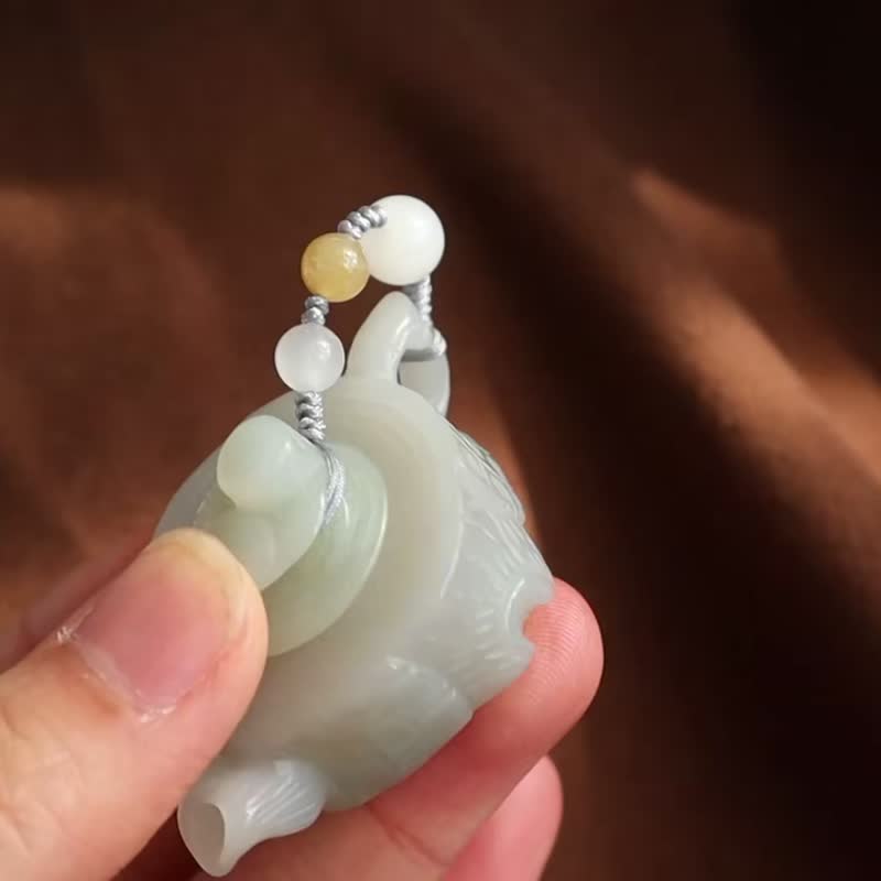 天然和田玉把把壶手把件 立体精雕 内部掏空茶壶茶宠茶具麻将必备 - 摆饰 - 玉石 
