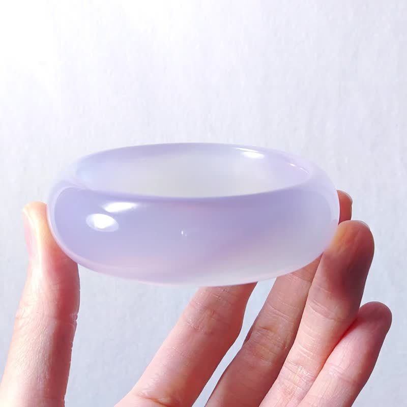 顶级天然冰种白玉瓍 玛瑙 带紫 无瑕 宽手镯 19cm 单品 礼物 收藏 - 手链/手环 - 宝石 紫色