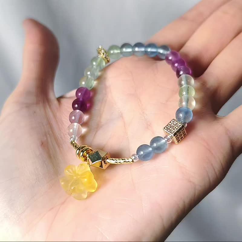 顶级彩虹萤石 花 七脉轮 天圆地方 智慧 招财 手链 限量定制 礼物 - 手链/手环 - 宝石 多色