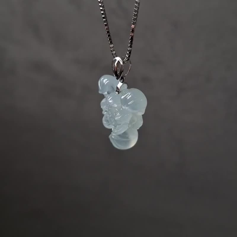 翡翠荷花白冰小吊坠 | 天然缅甸翡翠玉器 | 通体 18K 金镶嵌 - 锁骨链 - 玉石 白色