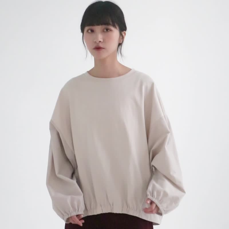 【Simply Yours】拼接蝙蝠长袖上衣 米F - 女装上衣 - 棉 白色