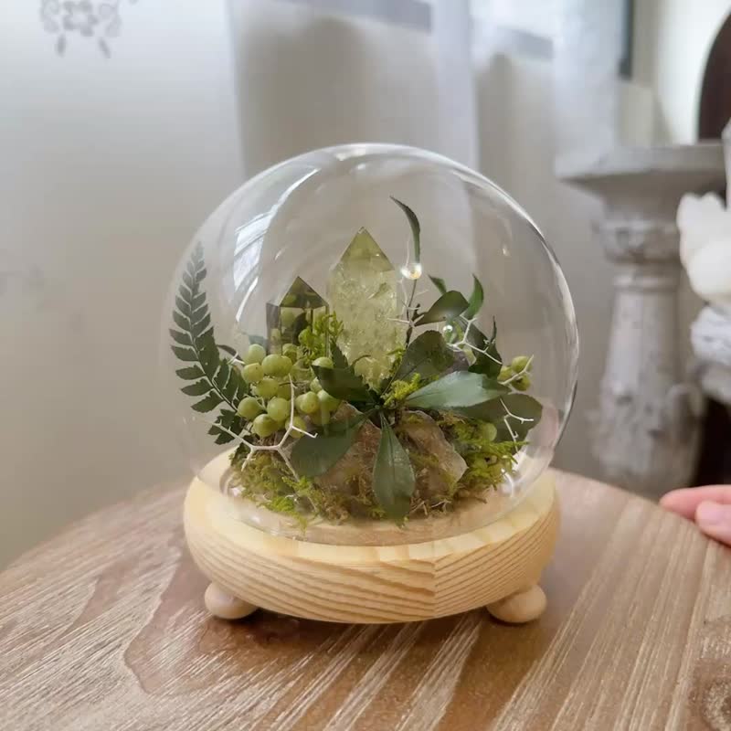 招财吸引力 巴西黄水晶 微景观玻璃罩_不用浇水的永生叶材 - 植栽/盆栽 - 水晶 黄色
