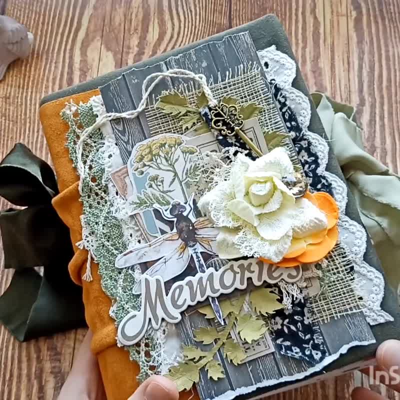 美丽的婚礼花束日记 手工制作的玫瑰笔记本 花边浪漫日记 - 笔记本/手帐 - 纸 绿色