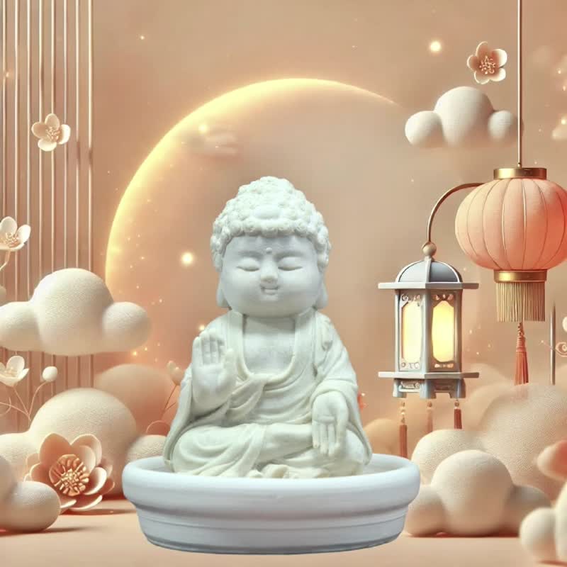 佛像公仔 净念吉祥小佛之无愿 小盘圭藻套组 扩香石 居家香氛 - 香薰/精油/线香 - 其他材质 白色