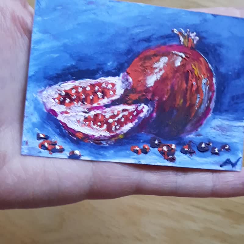 石榴原创油画 ACEO，厚涂静物画作 - 墙贴/壁贴 - 纸 