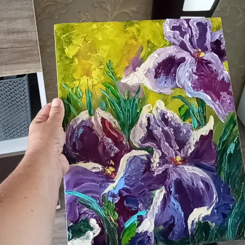 鸢尾花绘画花卉原创艺术鸢尾花油画布板 35x27cm - 海报/装饰画/版画 - 其他材质 紫色