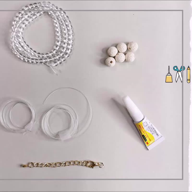 DIY材料包 串珠项链 白水晶祝福宝石x香氛石 附教学影片 链长可调 - 金工/饰品 - 半宝石 白色