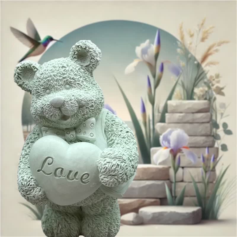 爱心小熊LOVE 扩香小盘套组(绿色)  香氛艺术与爱心设计完美融合 - 香薰/精油/线香 - 水泥 绿色