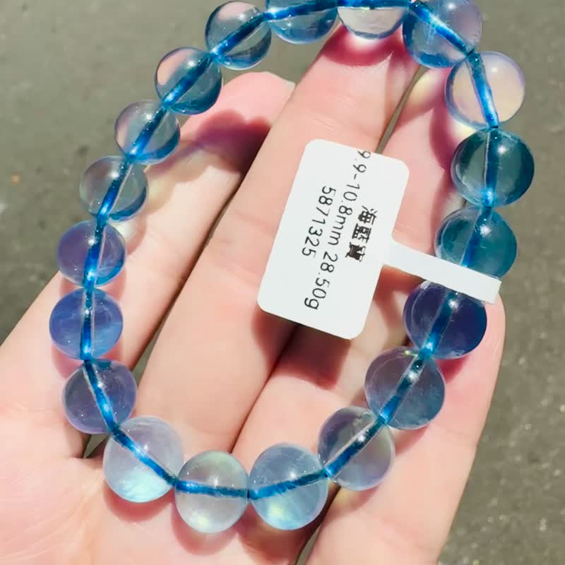 毕业级冰体天空蓝海蓝宝9.9-10.8mm28.50g平衡情绪减缓压力沟通力 - 手链/手环 - 水晶 蓝色