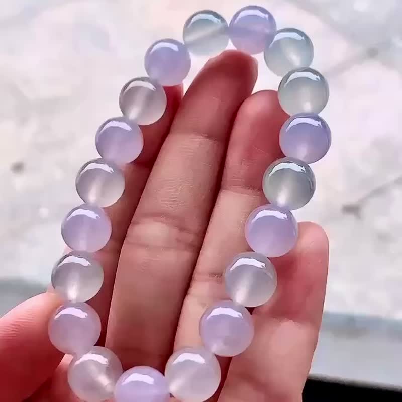 冰种翡翠天然翡翠 A玉 玉珠 玉链手链 • 冰种马卡龙翡翠手串 - 手链/手环 - 玉石 紫色