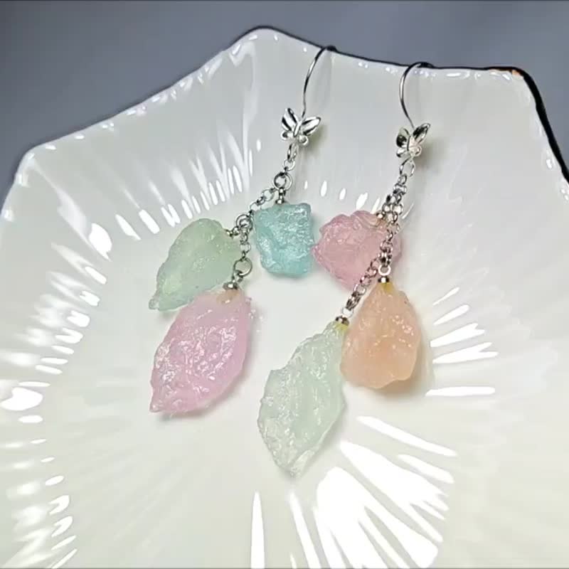 绿柱石 海蓝宝 摩根石 原矿 冰种 智慧 勇气 蝴蝶 彩虹 耳环 单品 - 耳环/耳夹 - 宝石 多色