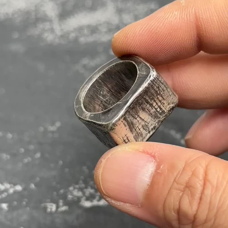 手工纯银网格空心戒指 - 戒指 - 纯银 灰色