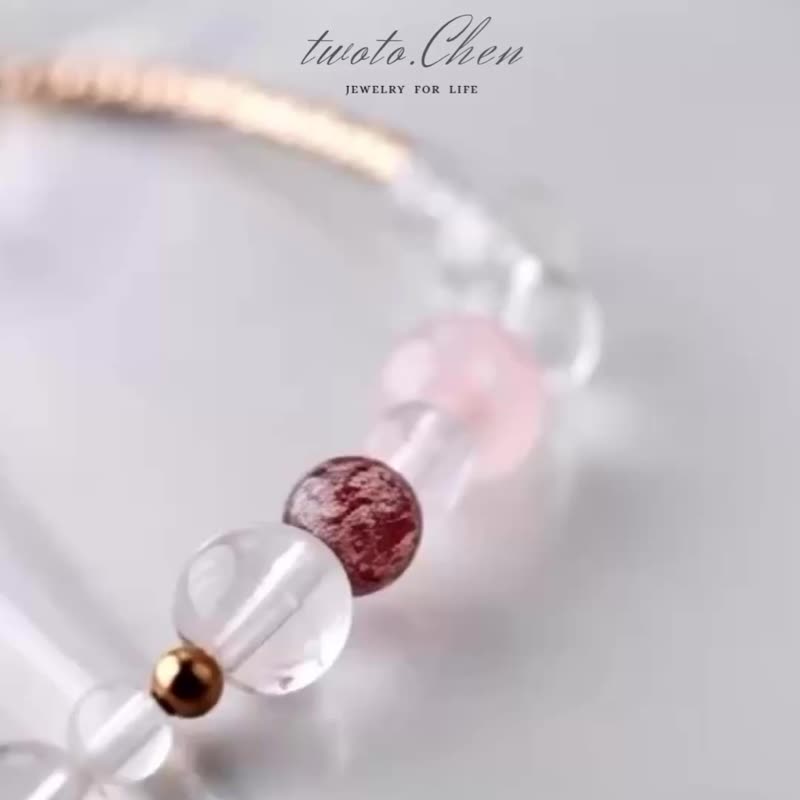 典藏原创 |致 幸福-好美好×好人缘|粉水晶/雪花幽灵/红草莓 - 手链/手环 - 水晶 粉红色