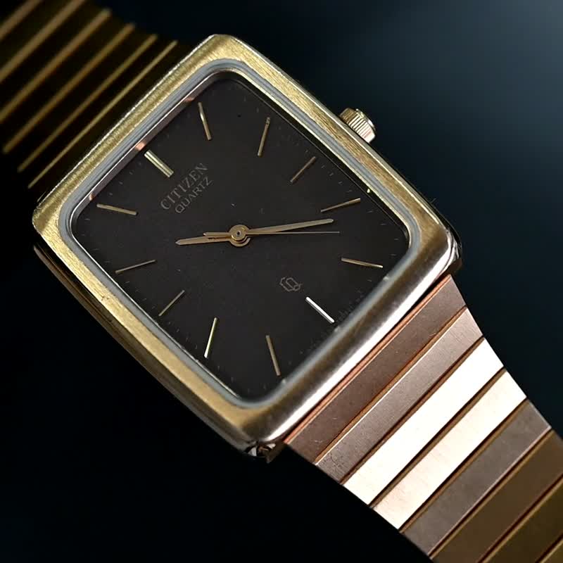 CITIZEN CQ 中性腕表 石英机芯 棕色表盘 镀金 27mm 长方形表壳 手表 古董表 日本直送 - 男表/中性表 - 不锈钢 金色