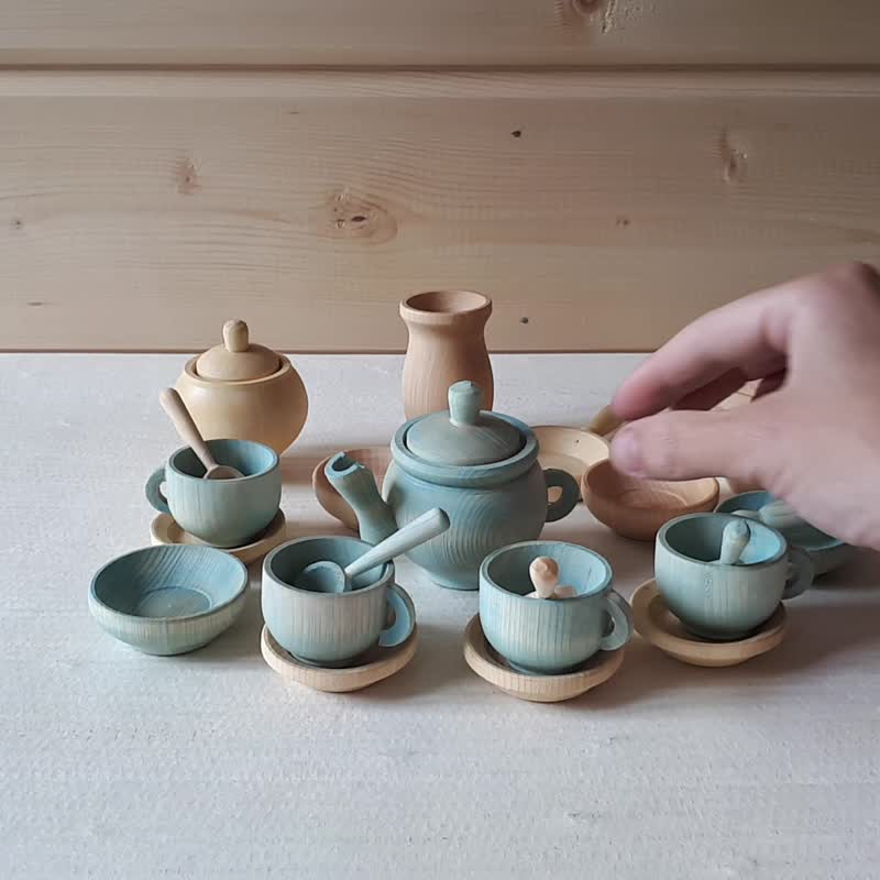 Montessori play kitchen, Toy tea set, Pretend play dishes set - 玩具/玩偶 - 木头 透明