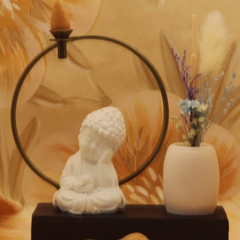 倒流香禅风小佛套组-静性 台湾原创 在地生产 附台湾制倒流香3颗 - 香薰/精油/线香 - 树脂 黑色