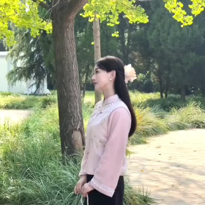 粉梅花蝴蝶 假兩件上衣夾棉棉衣 立領新中式倒大袖漢服唐裝外套 - 女装休闲/机能外套 - 其他人造纤维 粉红色