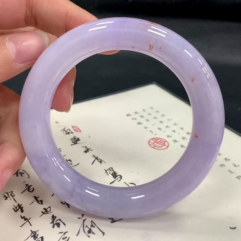冰种翡翠玉镯 天然翡翠 缅甸A玉 玉镯 • 糯冰种紫红朱砂翡翠福镯 - 手链/手环 - 玉石 紫色
