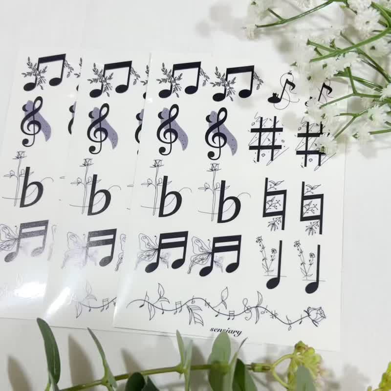 Sensiary - 手绘音符亮面透明贴纸 3入组 - 贴纸 - 纸 