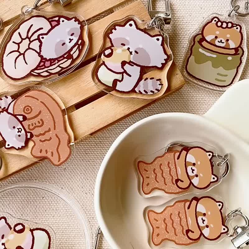 浣熊吃茶屋压克力吊饰九代/钥匙圈/5款图案 - 吊饰 - 压克力 多色