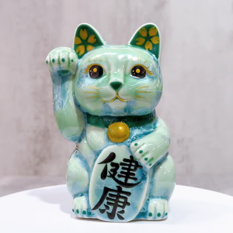 【翠福安康】日本清水烧招财猫 | 花结晶 绿 健康 左 - 摆饰 - 瓷 绿色