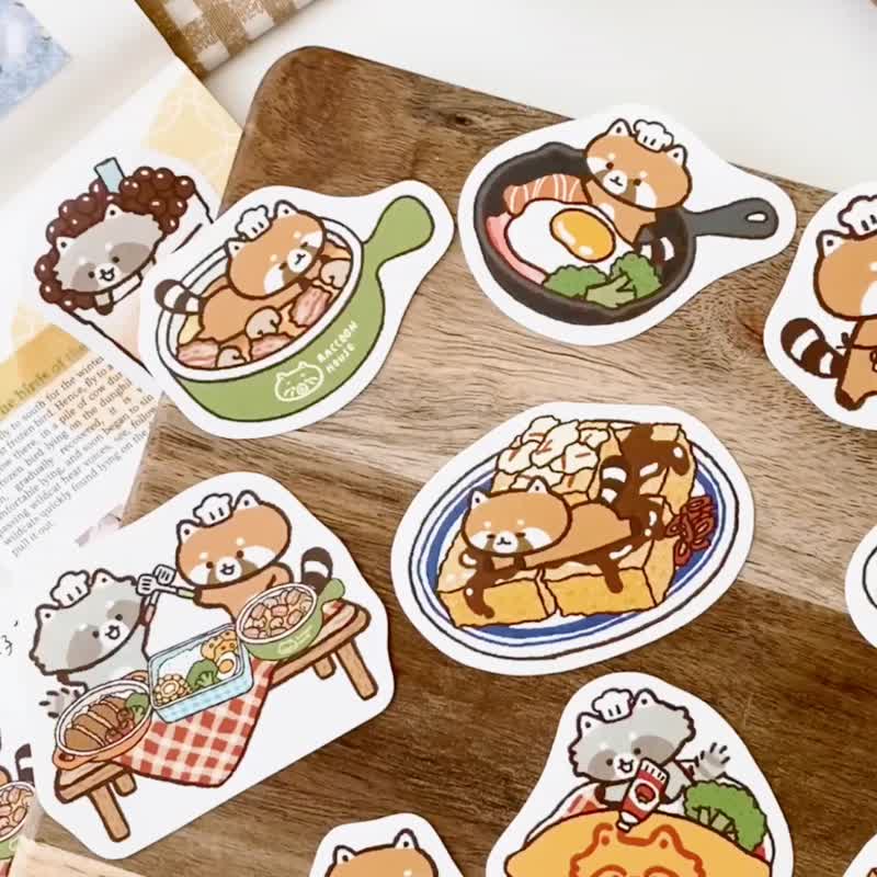 浣熊餐厅/台湾小吃贴纸包/手帐贴纸/多款图案 - 贴纸 - 纸 多色