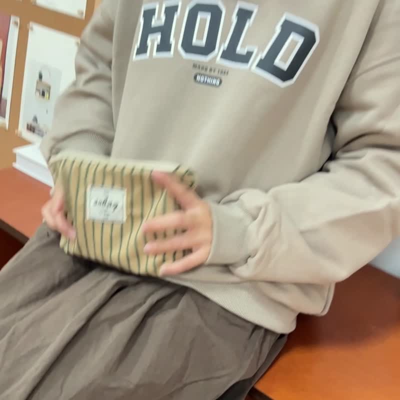 sobag复古文艺条纹手拿手机包女日系轻便证件零钱卡包收纳化妆包 - 手拿包 - 棉 咖啡色