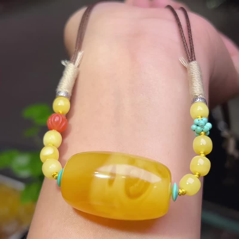 纯天然原矿俄料蜜蜡桶珠锁骨链 直径35*21毫米 蜡质好 颜色美 - 吊饰 - 水晶 