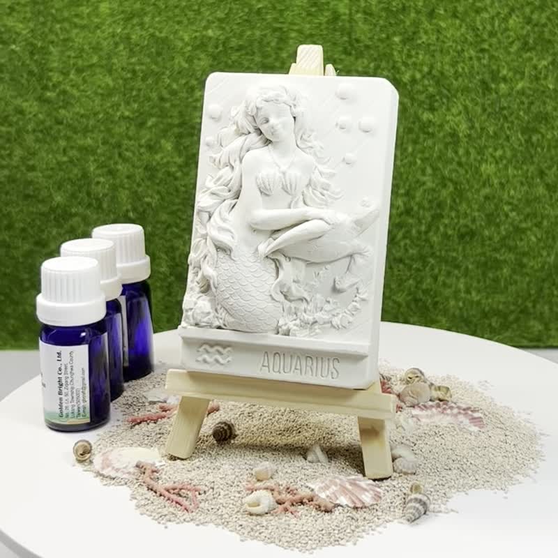 香氛摆件 美人鱼 水瓶座 香氛片 居家扩香 水泥软装 附木架 - 香薰/精油/线香 - 水泥 白色