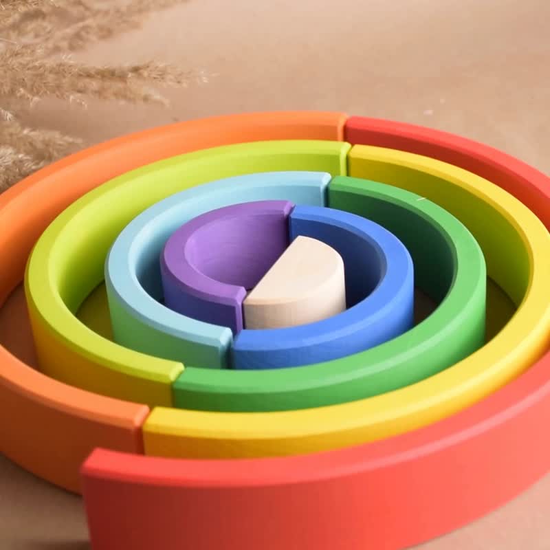 大型木制彩虹堆叠玩具蒙特梭利个人化幼儿婴儿礼物 - 玩具/玩偶 - 木头 红色