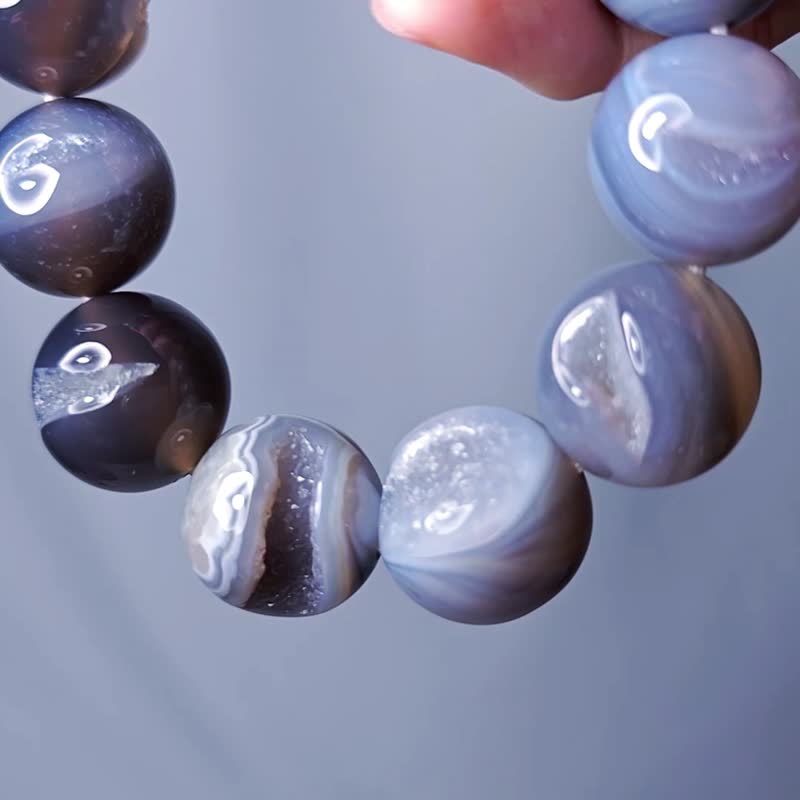 玛瑙 玉瓍 微聚宝盆 黑白 事业 领袖 招财 手链 单品 礼物 收藏 - 手链/手环 - 宝石 黑色