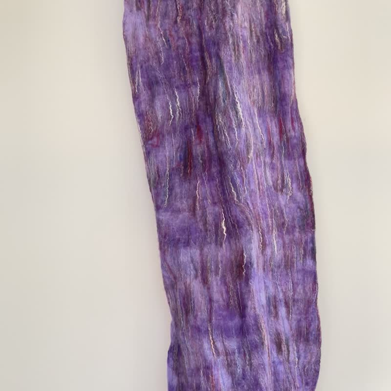 顶级美丽诺羊毛一体成型超长 240 厘米围巾 — 紫绒流瀑 - 围巾/披肩 - 羊毛 紫色